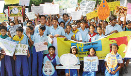 Students of the Tribune Model School, Sector-29, participate in Pulse Polio Awareness rally in Chandigarh 