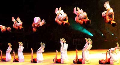 Acrobats perform at the Sixth Gold Lion National Acrobatics competition in Guangzhou