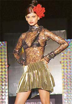 A model sashays down the ramp at a resort near Chandigarh on Saturday night