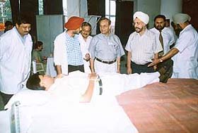 Mr Baldev Aggarwal, President, Rotary Club of Chandigarh, talks to a blood donor in Chandigarh