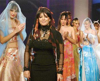 Saudi Arabian designer Zakia bin Aboud at the curtain call of her spring and summer 2005 collection in Beirut