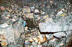 Fire-ravaged remains of a shoe shop in Sector 22