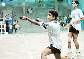 Sohaib Izaz and Mohd Sahan Ahmed of UP in action against Bihar during the Sub-Junior National Badminton in Chandigarh