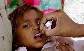 Polio drops being administered to a child during the Pulse Polio campaign in Bathinda