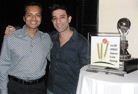 Naveen Jindal, MP, with Sunit Verma, fashion designer at a press conference to announce the 5th CRY Cadence Corporate Cricket Challenge