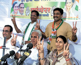 Congress leader Ajay Maken, Krishna Tirath and Narendra Nath at a press conference in the Capital