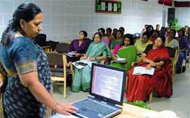 Mrs Renu Anand, a CBSE resource person, delivers a lecture at BCM Arya Model Senior Secondary School