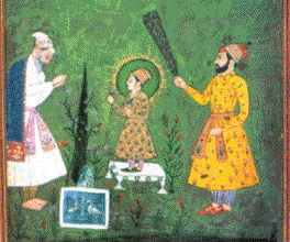 Mirza Raja Jai Singh pays homage to child Guru  Harkrishan.