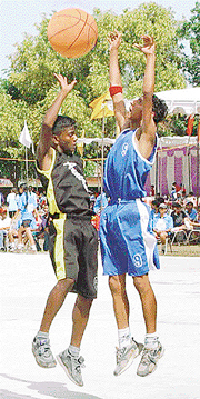 A basketball match between St. Edward School, Shimla, and St. Annes Convent School, Chandigarh, in progress on the campus of St. Annes Convent School on Tuesday