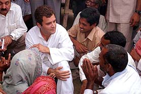 Congress MP Rahul Gandhi, who is on a three-day visit to his Lok Sabha constituency Amethi, listens to the grievances of people on Monday. 