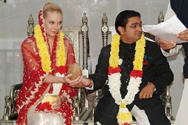 Lord Swaraj Paul's son Angad with his bride Michelle