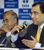 TCS Executive Vice-President Phiroz Vandrevala after the announcement of the companys quarterly results at a press conference in Mumbai 