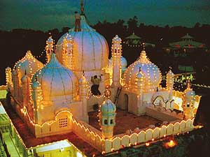 Mansa Devi Temple decked-up on the eve of Navratras in Panchkula on Wednesday evening. 