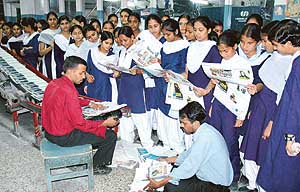 Students of Government Model Senior Secondary School, 47-D, Chandigarh, visit The Tribune office in Chandigarh on Wednesday. 