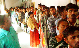 Voters queue up to get their voters card at DC office in Panchkula on Thursday. 