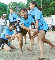 A kabaddi match between Chandigarh and Punjab in progress at the 16th Inter-State North Zone Kabaddi Championship being held at Football Stadium, Sector 17, Chandigarh, on Thursday.