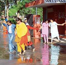 Sewage reached the entrance of Government College for Girls, Sector 11, Chandigarh, on Friday.