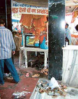 The garbage-littered premises of the Kali Mata temple