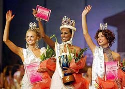 Miss Colombia Jeymmy Paola Vargas Gomez celebrates after winning the Miss International Beauty Pageant final in Beijing