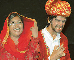 A scene from Kanjoos staged at Kalagram in Mani Majra, Chandigarh on Sunday