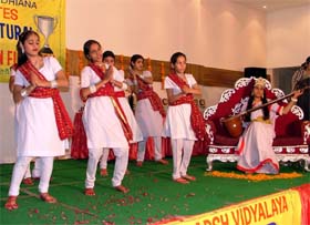 Students invoke the blessings of Goddess Saraswati at the start of the annual function held in Ludhiana