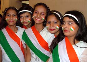 Students present a patriotic song at their annual function held in Ludhiana
