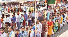 Devotees waiting for darshan of Mata Mansa Devi at the shrine in Panchkula