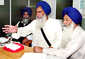 SGPC members from Haryana Mr Jagdish Singh, Mr Avtar Singh and Mr Didar Singh Nalwi in Chandigarh on Monday