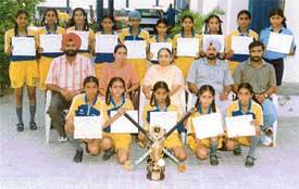 Gymnasts of Guru Nanak Model Senior Secondary School with the Principal, Ms Urmil Sood, and staff of the school