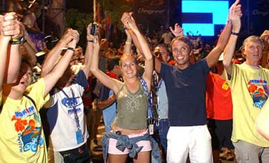 Normann Stadler of Mannheim, Germany, winner of the 2004 Ironman Triathlon World Championship with his girlfriend Sarah Horn