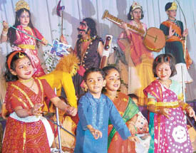 Child artistes on the first day of Durga Pooja function at Banga Bhavan, Sector-35 in Chandigarh on Tuesday. 
