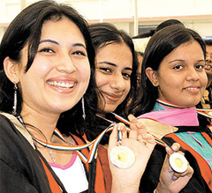 The students who received Gold Medal from the President of India at the first convocation of Guru Gobind Singh Indraprastha University in the Capital on Tuesday