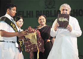 Chairman of Delhi Public School Society Dr Narender Kumar and Principal Anita Malhotra of Delhi Public School, Gurgaon, at the third Founders Day function in the city on Monday