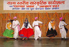 Students perform during a function in Ambala on Tuesday
