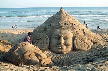 Sand figures of Goddess Durga and the demon Mahisasura