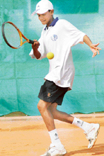 Vjayant Malik of DAV Public School, Sector 8, in action during the CBSE North Zone I and II Tennis Tournament at Mount Carmel School, Sector 47, Chandigarh