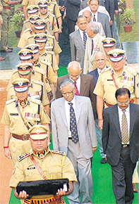 Delhi Police Commissioner Dr. K.K. Paul with other officers on the occasion of Police Commemoration Day parade at New Police Lines in the Capital on Thursday