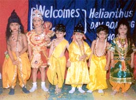 Students of Helianthus Day Boarding School enact a scene from Ramayana at a function on the school campus 