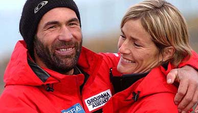 South African adventurer Mike Horn, who lives in Switzerland, embraces his wife Cathy
