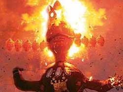 An effigy of Ravana was consigned to the flames in Sector 32-D, Chandigarh, on Friday. 