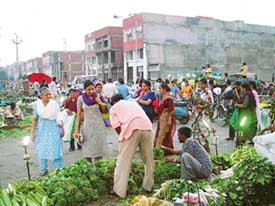 Every Thursday, this parking lot in front of call centres in Sector 20, Panchkula, becomes a vegetable market and the mess is not cleared for days