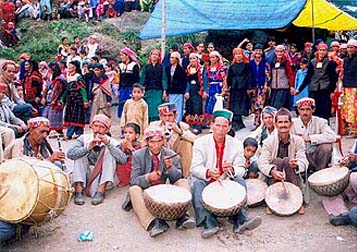 The locals welcome visitors with traditional music on the eve of Dasehra