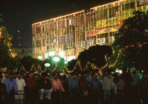 A Sector 17 market of Chandigarh illuminated on Saturday in view of festival season.