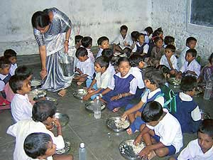 A mid-day meal being served at a school
