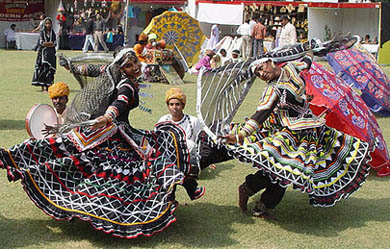 A performance by Rajastani dancers at the Oasis Craft Fair in Karnal on Sunday.