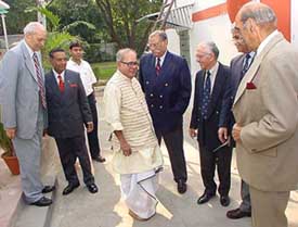 Former Army Chiefs and the present Chief, Gen. N.C. Vij, with Minister for Defence Pranab Mukherjee at his residence in New Delhi on Sunday. They met the minister after the first-ever conclave of military Chiefs. 