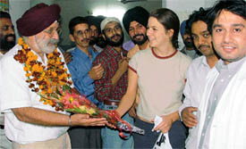 Dr Sukhwant Singh being congratulated by students and staff of the B.K. Memorial Hospital on his appointment as Medical Superintendent