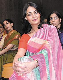 Aditi Jadeja, dancer and wife of cricketer Ajay Jadeja, and Pia Singh, a young business woman, during an exhibition Saree 2004, in the Capital