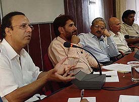 Bollywood producer Vir Chopra and other dignitaries at the Haryana Institute of Rural Development in Nilokheri