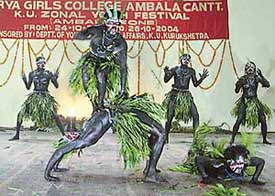 Students perform during the zonal youth festival in Ambala